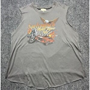 Modish Rebel Shirt Womens XL Gray Open Back Motor Show 96 Muscle‎ Tank Cutoff